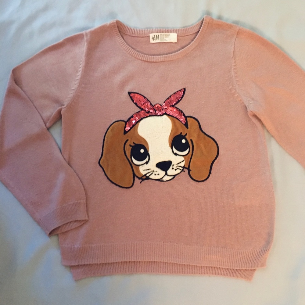 H&M Sequined Puppy Sweater 5-6